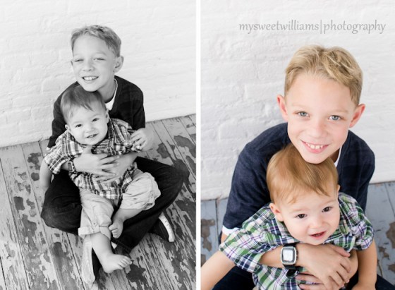 Noah and Stephen by house at Piney Point